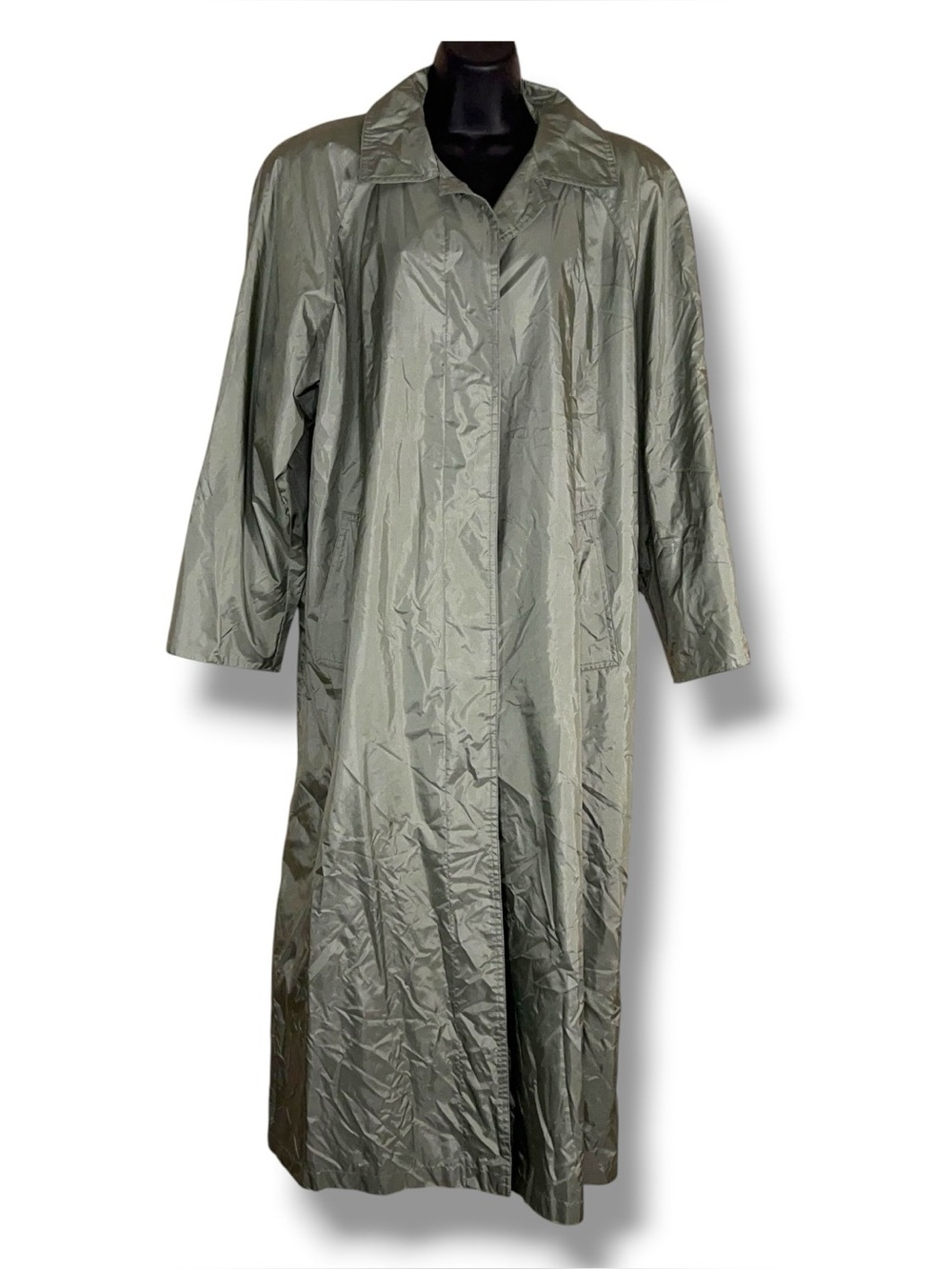 Vintage Size 10 British Mist Light Pastel Green Shimmer Trench Coat Button Up